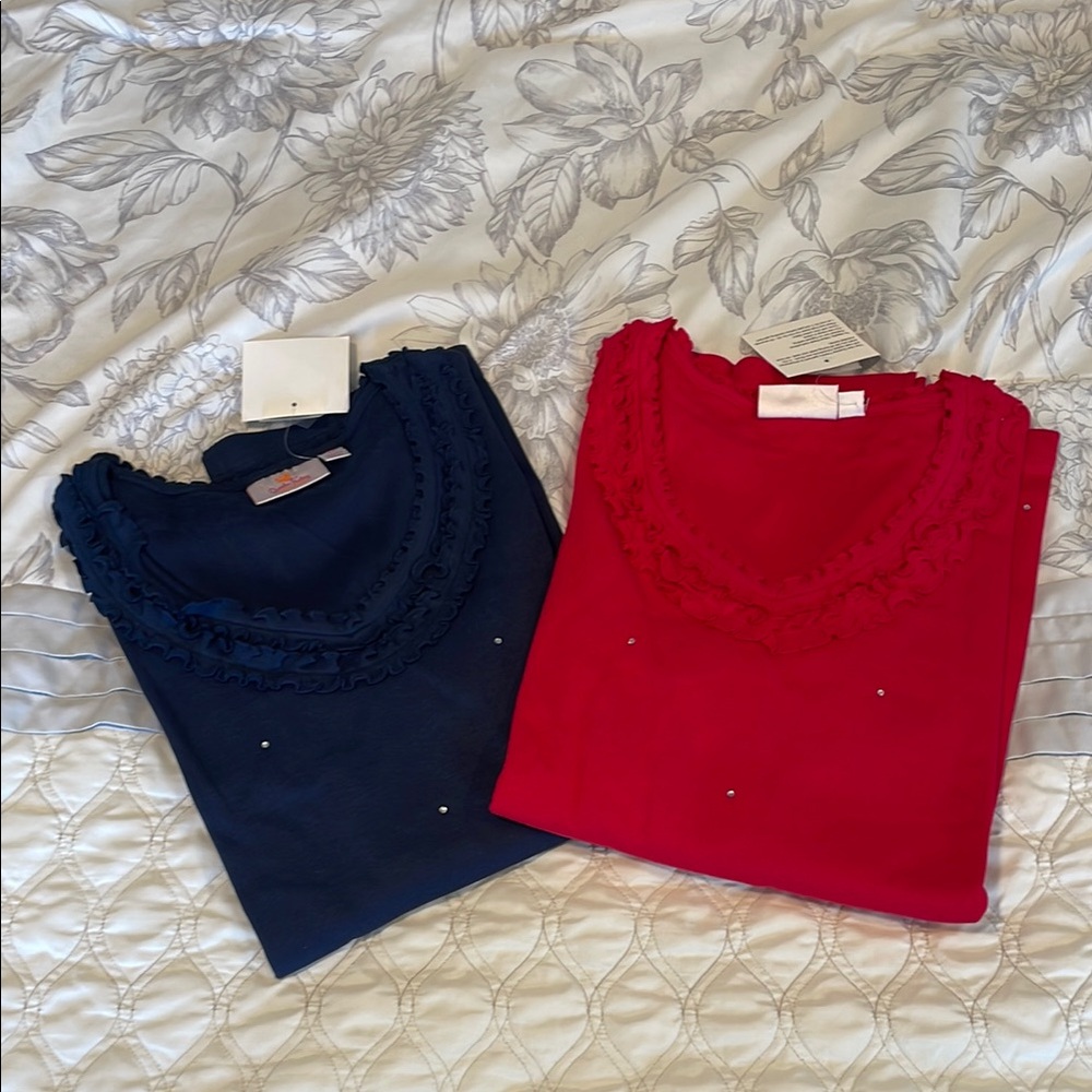 NWT Two Red and Navy Embellished Tops